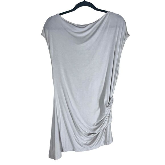 H by Halston Asymmetric Draped Jersey Top Drop Shoulder Ruched in Taupe Medium - Picture 2 of 7